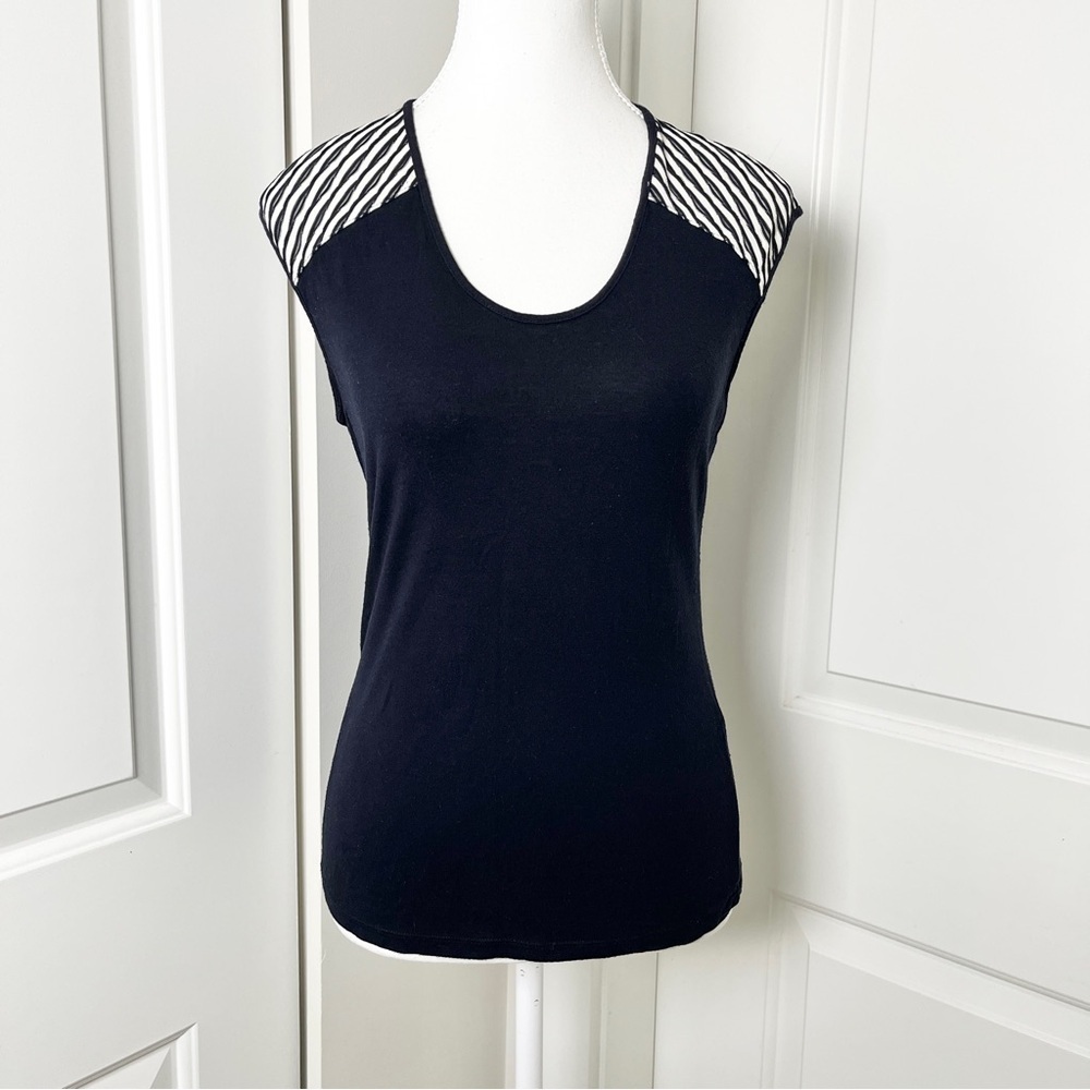 Armani Exchange Coastal Preppy Navy Blouse w/ Textured Shoulder -  Small